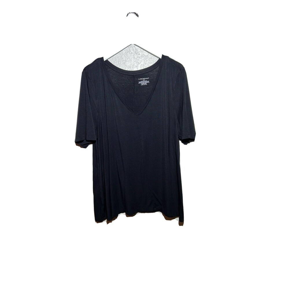 Lane Bryant - Women's 2X Blouse Black Stretch V Neck Tee Shirt - Picture 2 of 9